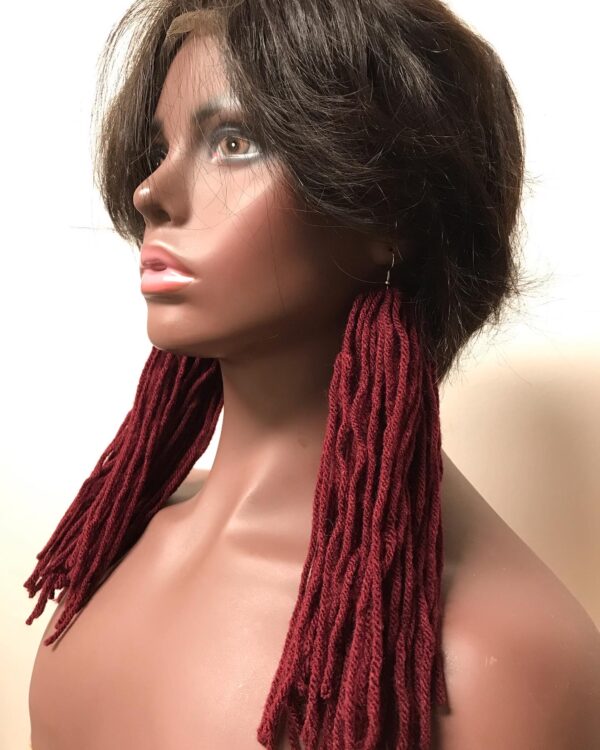 Burgundy Yarn Tassel/Fringe Earrings - Image 5