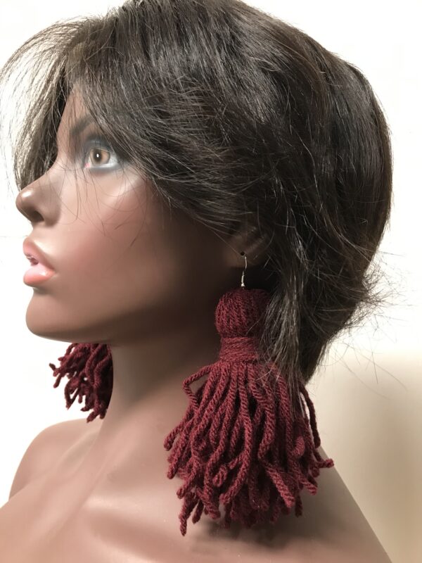 Burgundy Yarn Tassel/Fringe Earrings