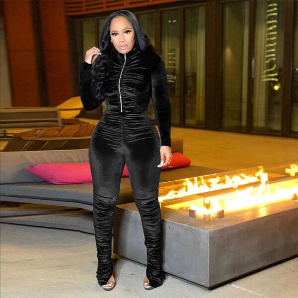 2-Piece High-Waist Ruched Velour Jumpsuit Set