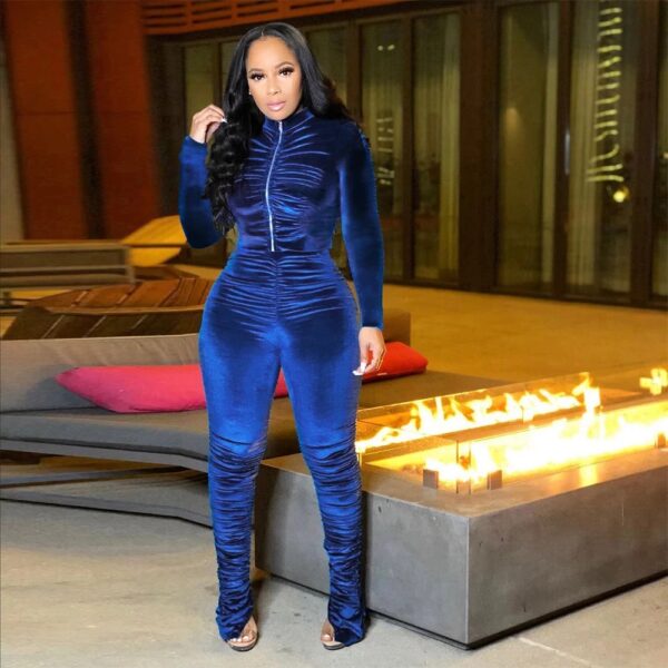 2-Piece High-Waist Ruched Velour Jumpsuit Set
