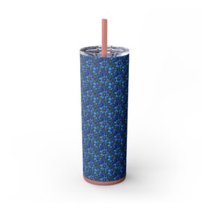 Blue Floral Skinny Glossy Tumbler With Straw