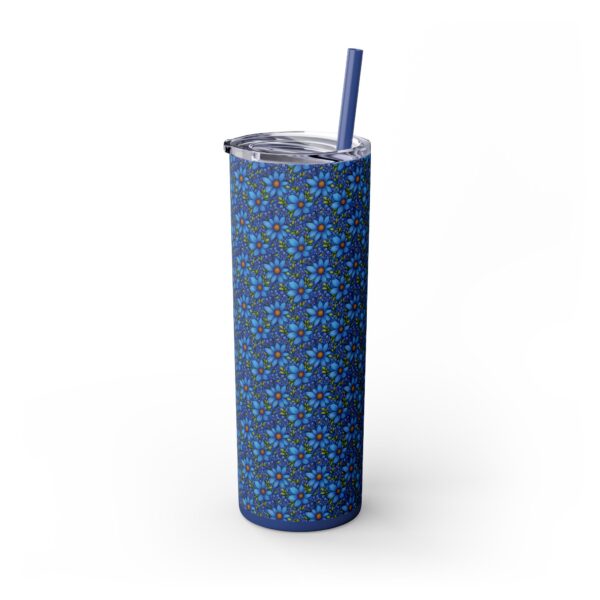 Blue Floral Skinny Glossy Tumbler With Straw - Image 29