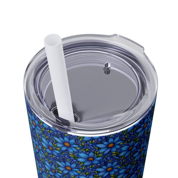 Blue Floral Skinny Glossy Tumbler With Straw - Image 16