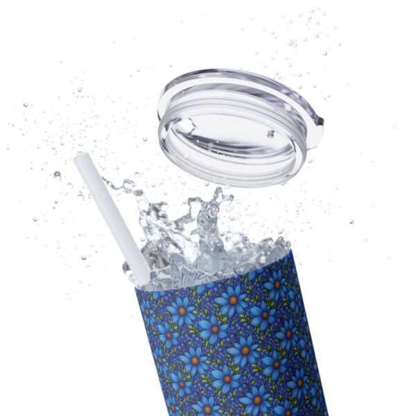 Blue Floral Skinny Glossy Tumbler With Straw - Image 17