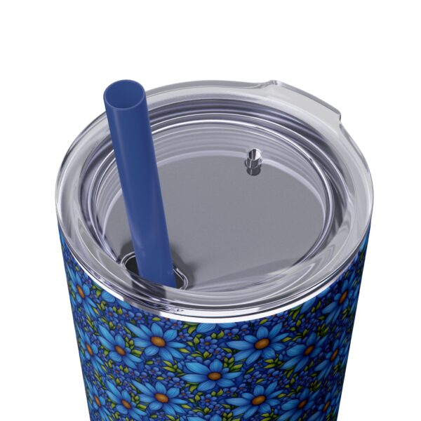Blue Floral Skinny Glossy Tumbler With Straw - Image 34