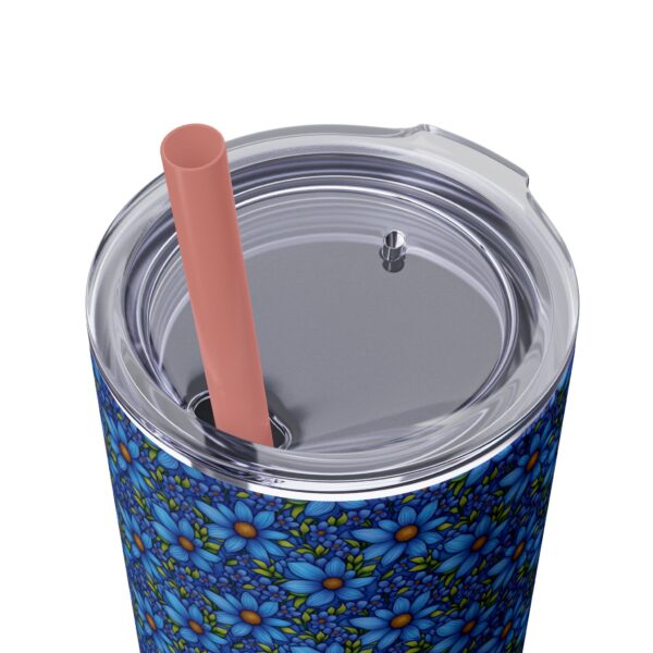 Blue Floral Skinny Glossy Tumbler With Straw - Image 7