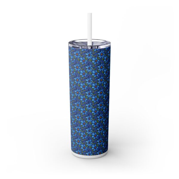 Blue Floral Skinny Glossy Tumbler With Straw - Image 21