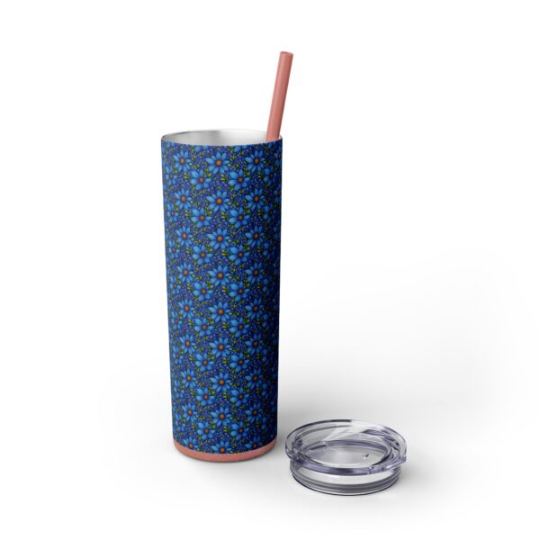 Blue Floral Skinny Glossy Tumbler With Straw - Image 6
