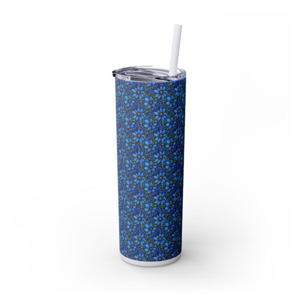 Blue Floral Skinny Glossy Tumbler With Straw - Image 11