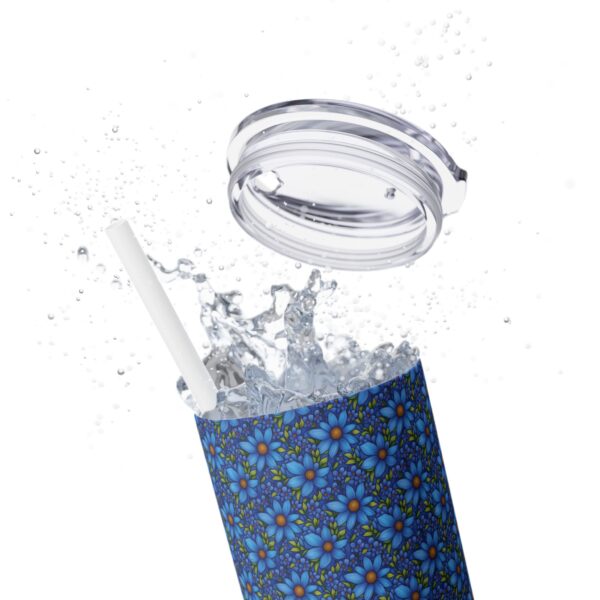 Blue Floral Skinny Glossy Tumbler With Straw - Image 26
