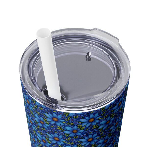 Blue Floral Skinny Glossy Tumbler With Straw - Image 25