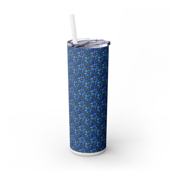 Blue Floral Skinny Glossy Tumbler With Straw - Image 22