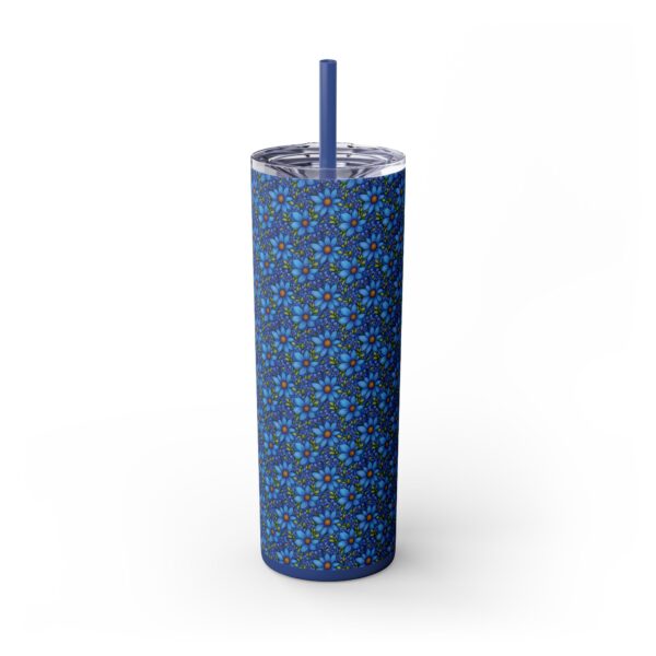Blue Floral Skinny Glossy Tumbler With Straw - Image 28
