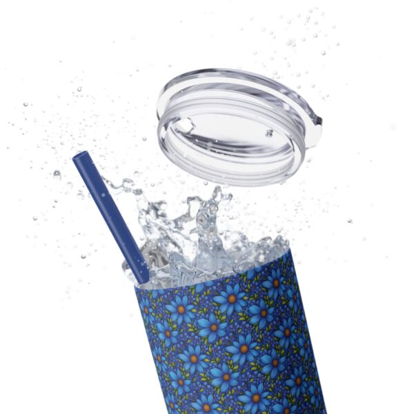 Blue Floral Skinny Glossy Tumbler With Straw - Image 35