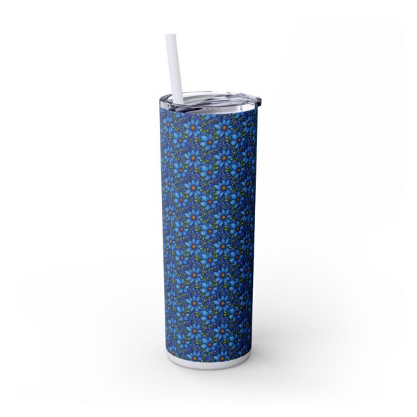 Blue Floral Skinny Glossy Tumbler With Straw - Image 13