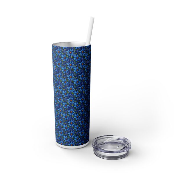 Blue Floral Skinny Glossy Tumbler With Straw - Image 24