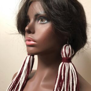 Burgundy and White Yarn Tassel/Fringe Earrings