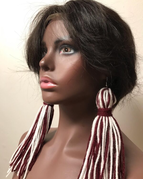 Burgundy and White Yarn Tassel/Fringe Earrings