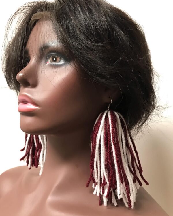 Burgundy and White Yarn Tassel/Fringe Earrings