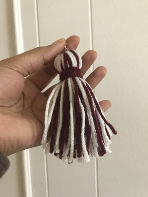 Burgundy and White Yarn Tassel/Fringe Earrings