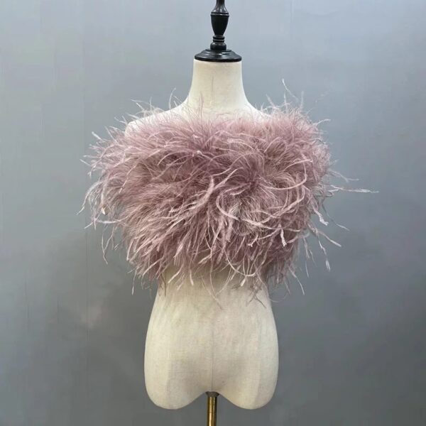 Pink Ostrich Feather Fur Strapless Tube Top