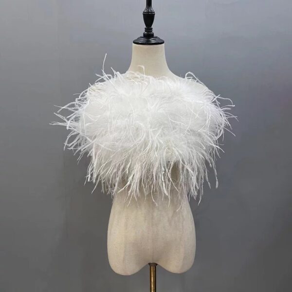 White Ostrich Feather Fur Strapless Tube Top