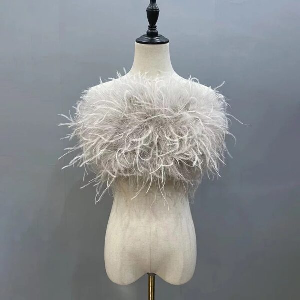 Light Grey Ostrich Feather Fur Strapless Tube Top