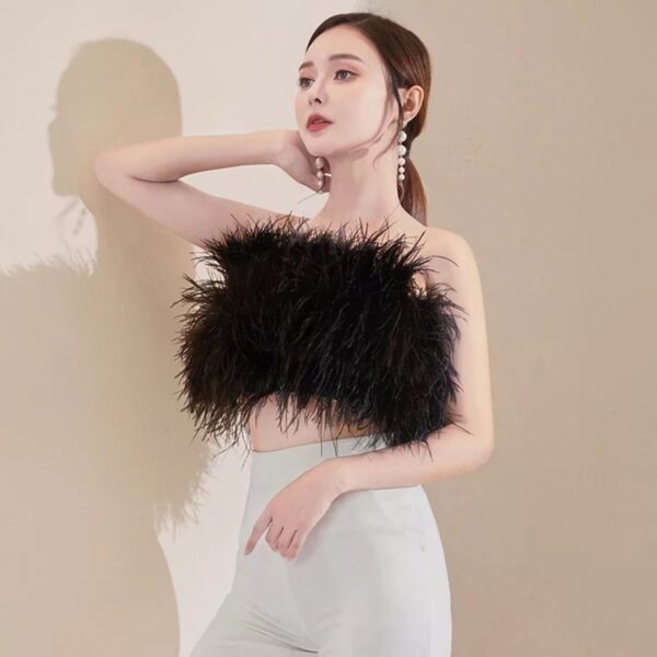 Black Ostrich Feather Fur Strapless Tube Top