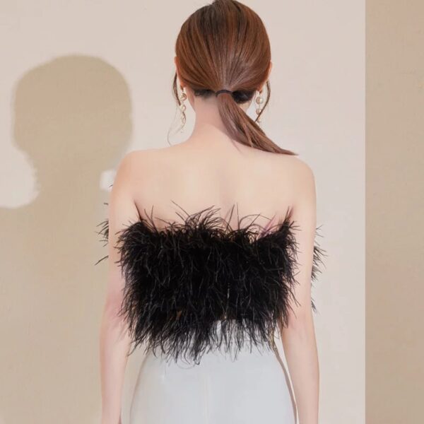 Black Ostrich Feather Fur Strapless Tube Top